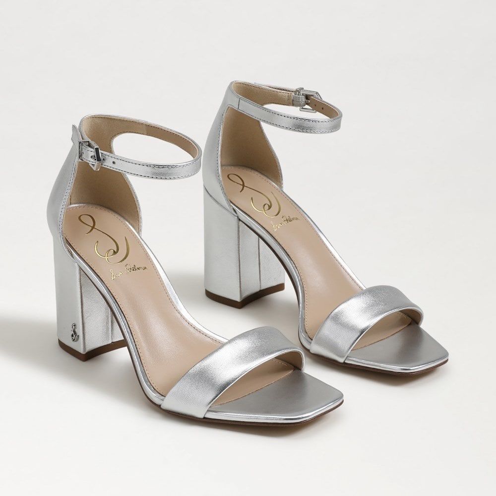 Silver Ankle-Strap Block Heel Sandals - Women
